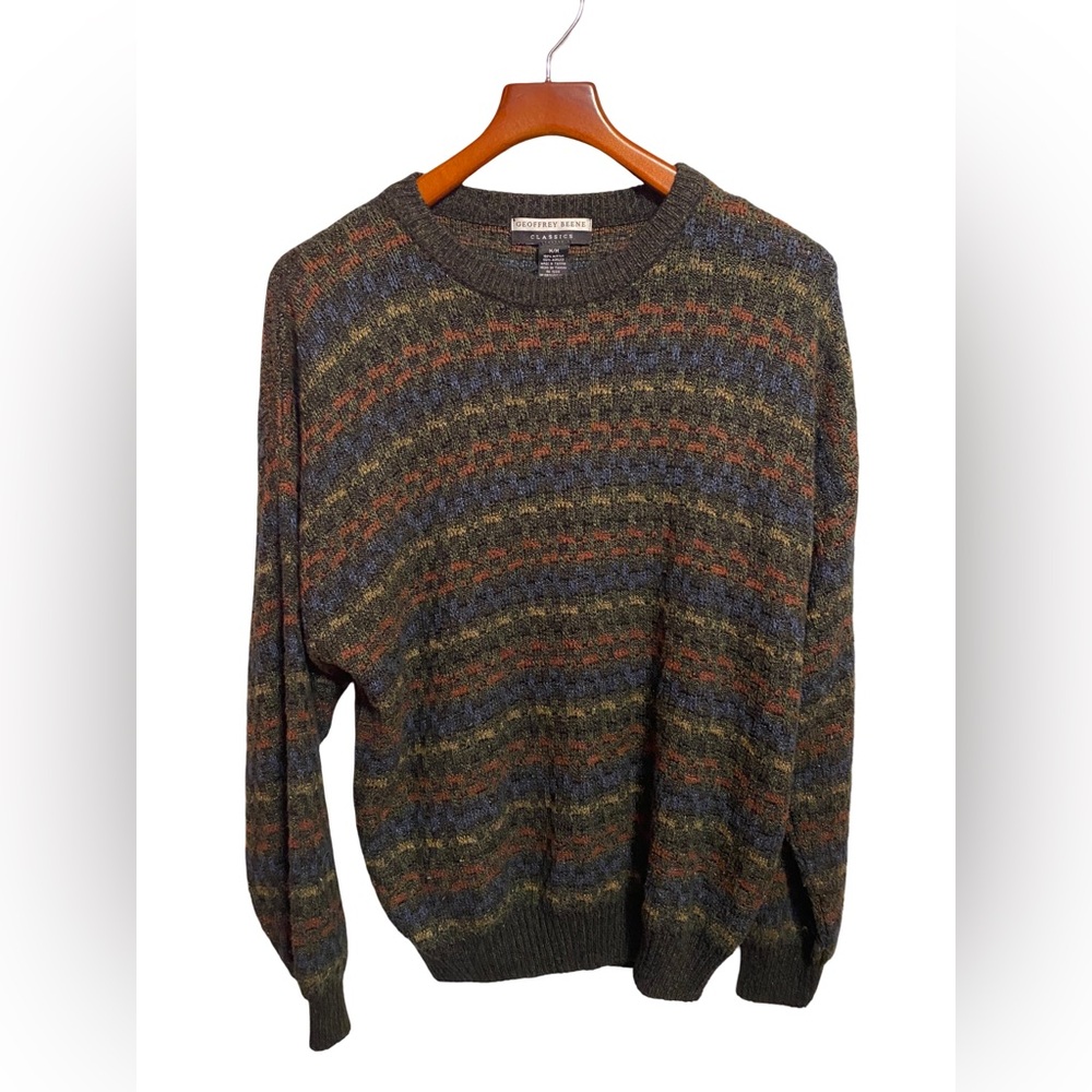 Vintage Geoffrey Beene Classics Crewneck Knit Sweater Geometric Mens Size Medium